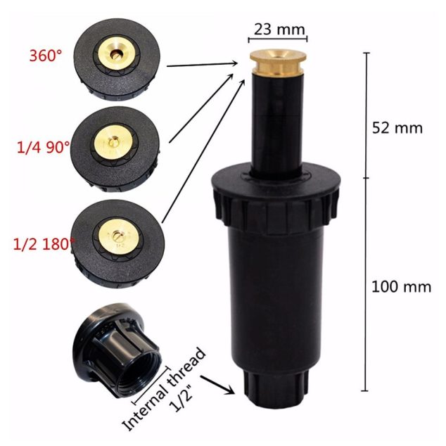 90-360 Degree Pop up Plastic Sprinklers Garden Spray Nozzle 1/2" Female Thread