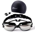 Waterproof Swimming Glasses Electroplated Swimming Goggles with Swimming Cap Set