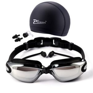 Waterproof Swimming Glasses Electroplated Swimming Goggles with Swimming Cap Set